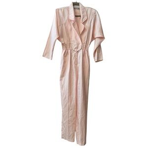 Joan Walters Vintage 80s Soft Pink Crepe Long Sleeve Disco Jumpsuit